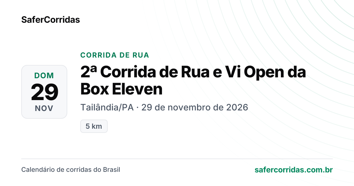 Cartaz de 2ª Corrida de Rua e Vi Open da Box Eleven