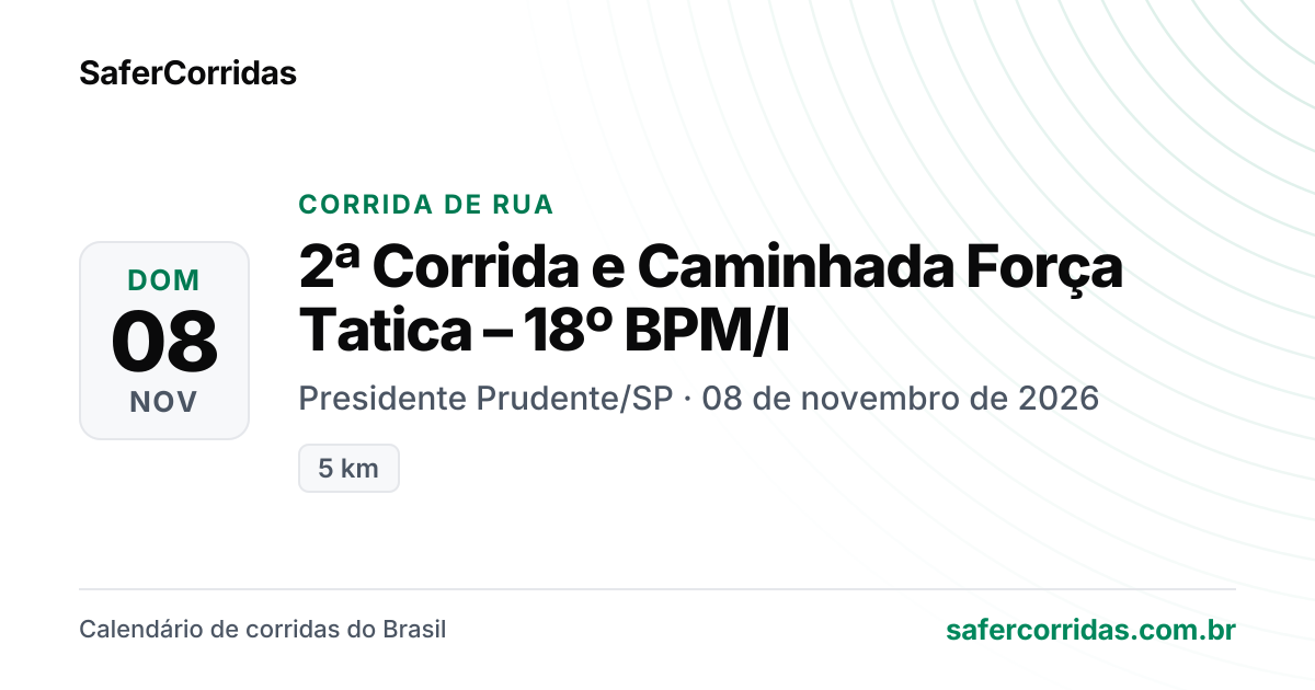 Cartaz de 2ª Corrida e Caminhada Força Tatica – 18º BPM/I